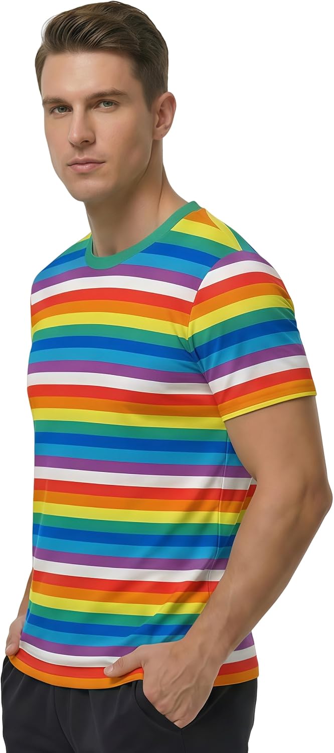 Mens Basic Striped T-Shirts Sailor Tshirt Red White Cosplay Shirts Rainbow Stripes Top Halloween Costume Tees