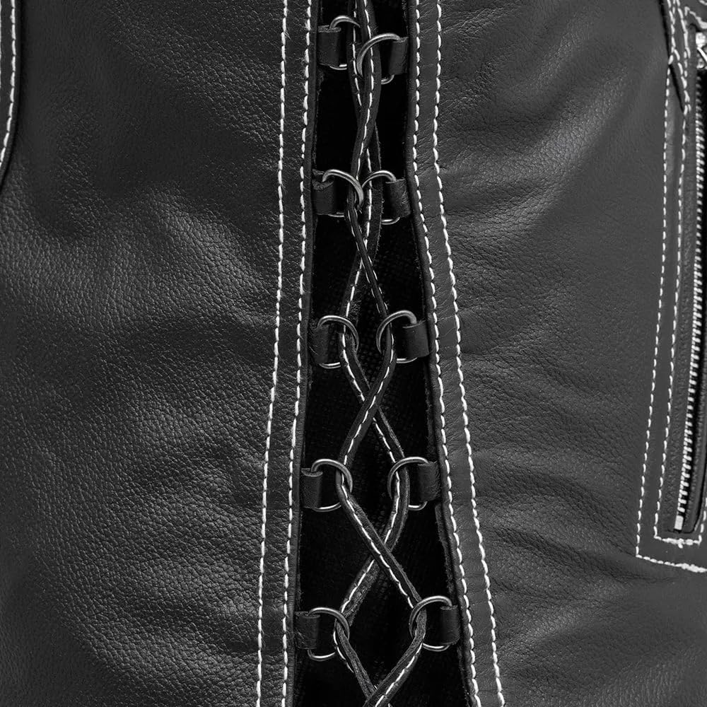 First Mfg Co - Derringer - Women's Motorcycle Biker Riding Black Leather Vest