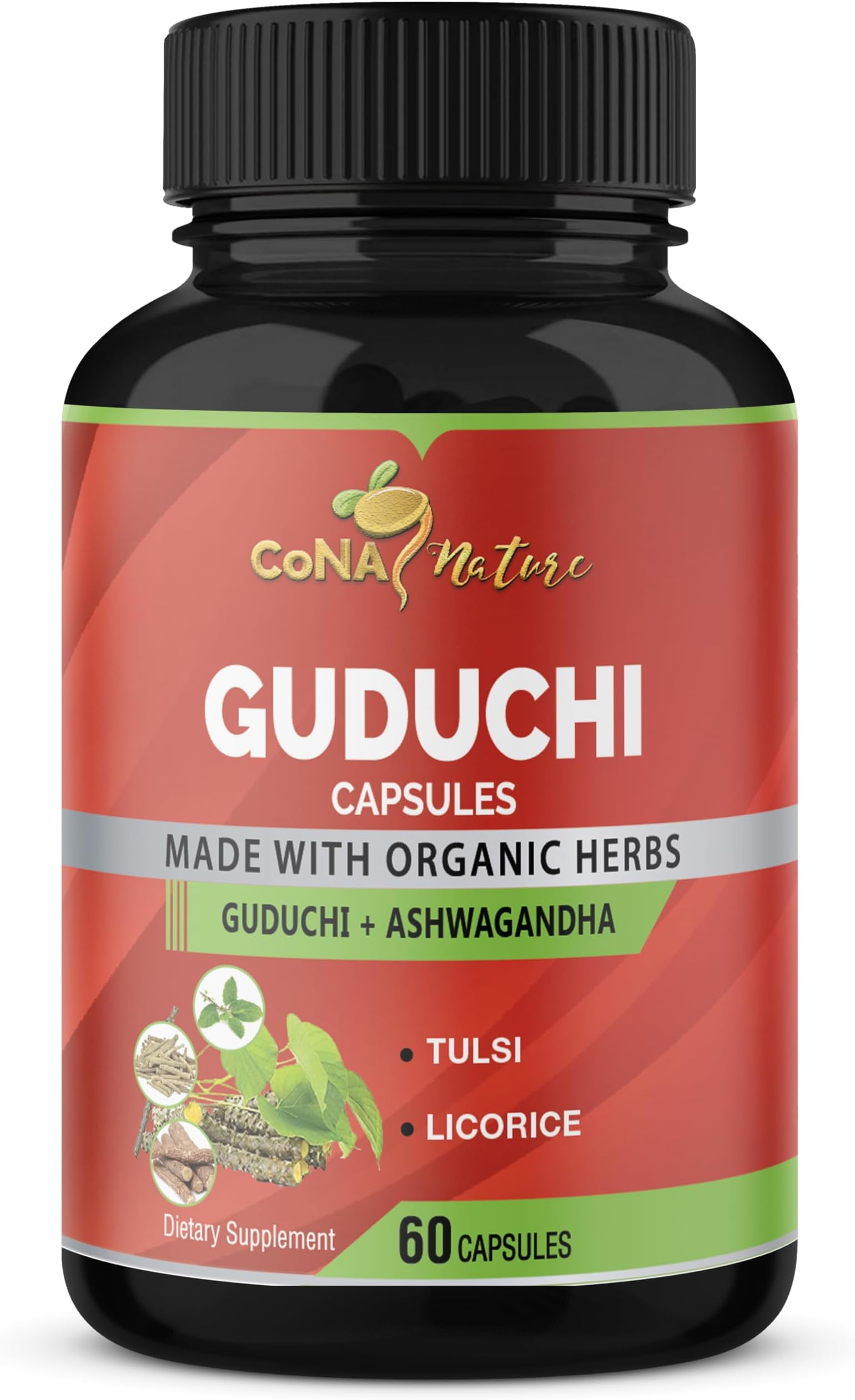 Cona Nature Organic Giloy Guduchi Extract Capsules 3200MG & Ashwagandha, Licorice, Holy Basil | Immune Booster, Liver Detox Cleanse Support