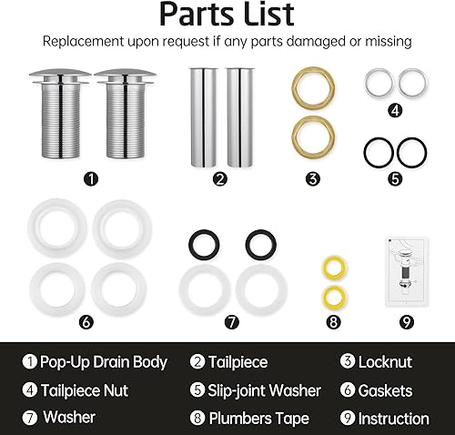 Miniatura 100 de KES S2008A-BK-P2 - Drenaje desplegable para lavabo de baño, 2 unidades de acero inoxidable T304 y latón, 2 unidades para lavabo de baño, color negro