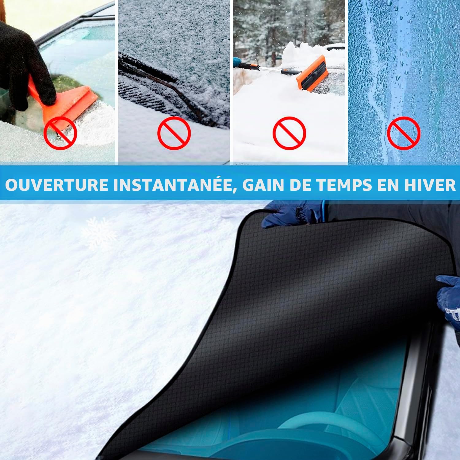 Couverture de Pare-Brise d'Hiver avec 2 Couvertures de Rétroviseurs pour Neige, Gel, Soleil, Protection Universelle pour Voiture, Camionnette, SUV