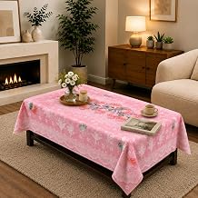 STITCHNEST Florenza Pink Cotton Net Table Cover 40x60 Inches