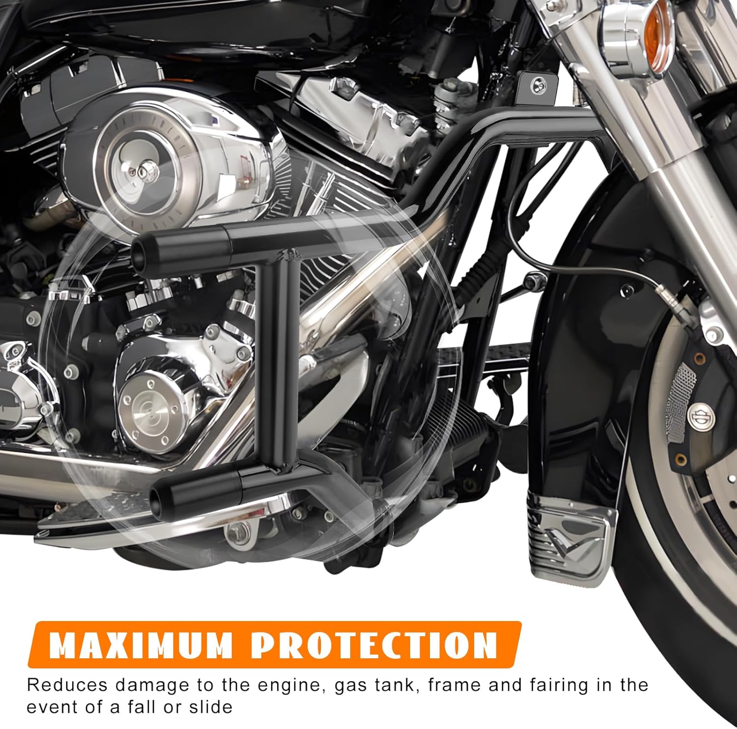 Engine Guard Front Highway Crash Bar Frame Slider Protector w/Flat Washer Flat-Out Bar Fits 1997-2008 Touring CVO Road King FLHR Street Glide FLHX Electra Glide Ultra Classic