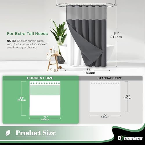 Vista 572 de Dynamene Cortina de ducha larga de tela negra – Cortinas de ducha de tela alta y resistente con textura de gofre, juego de cortina de baño de lujo