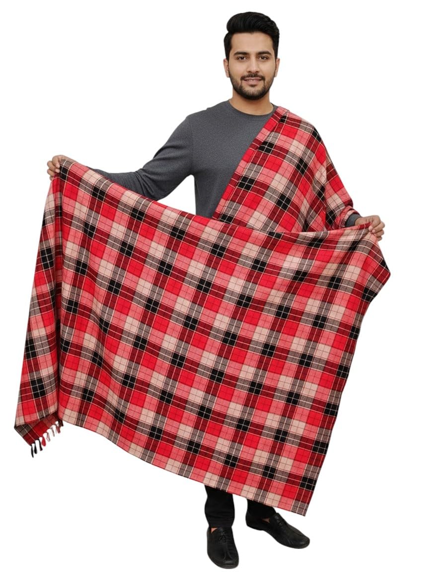 v vrinde Vrinde Red Wool Checkered Men's Shawl KA-SWL-32-picture-36