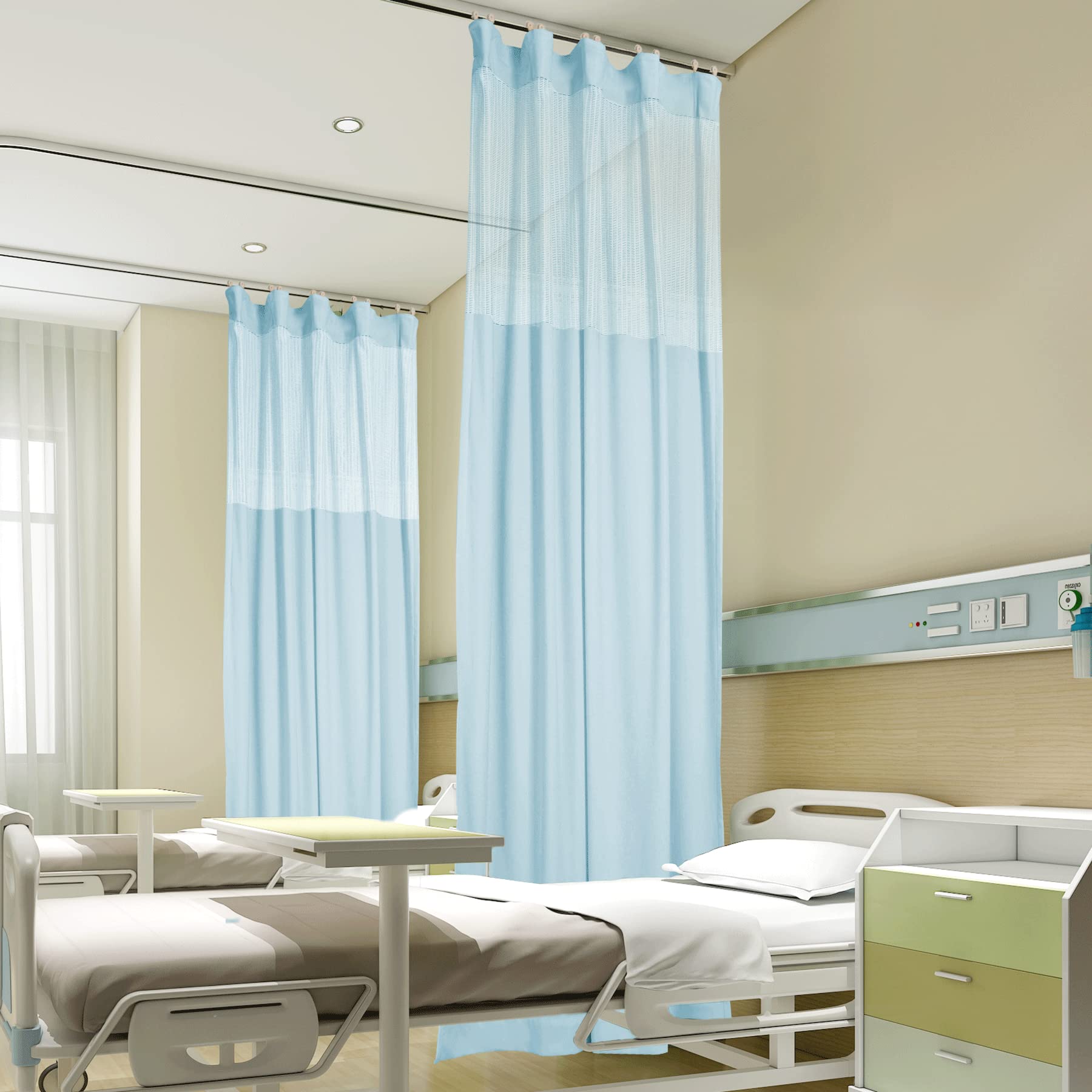 Fcosie Hospital Curtain Room Divider Curtain Drapes with Flat Hooks Cubicle Curtain Divider Privacy Screen for Hospital, Medical Clinic, Lab, School Nursery, (1 PC, Light Blue, 5ft Wide x 8.5ft Tall)