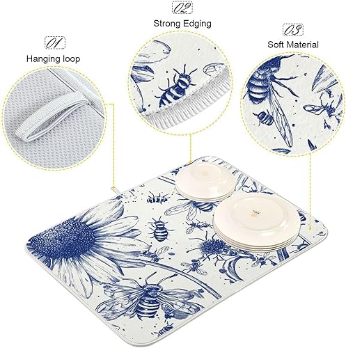 Miniatura 4 de Tatenale Tapete de secado de platos para encimera de cocina, lavable, absorbente, de microfibra, resistente al calor, tamaño pequeño, 18 x 24