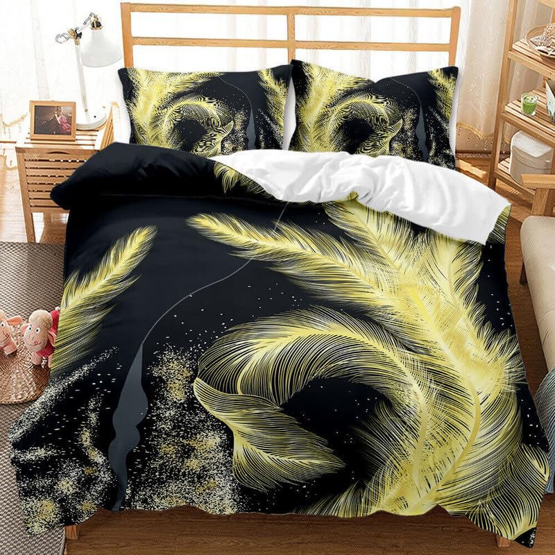 Housse de couette 90x190 microfibre plumes jaunes et parure de lit enfant fille garçon