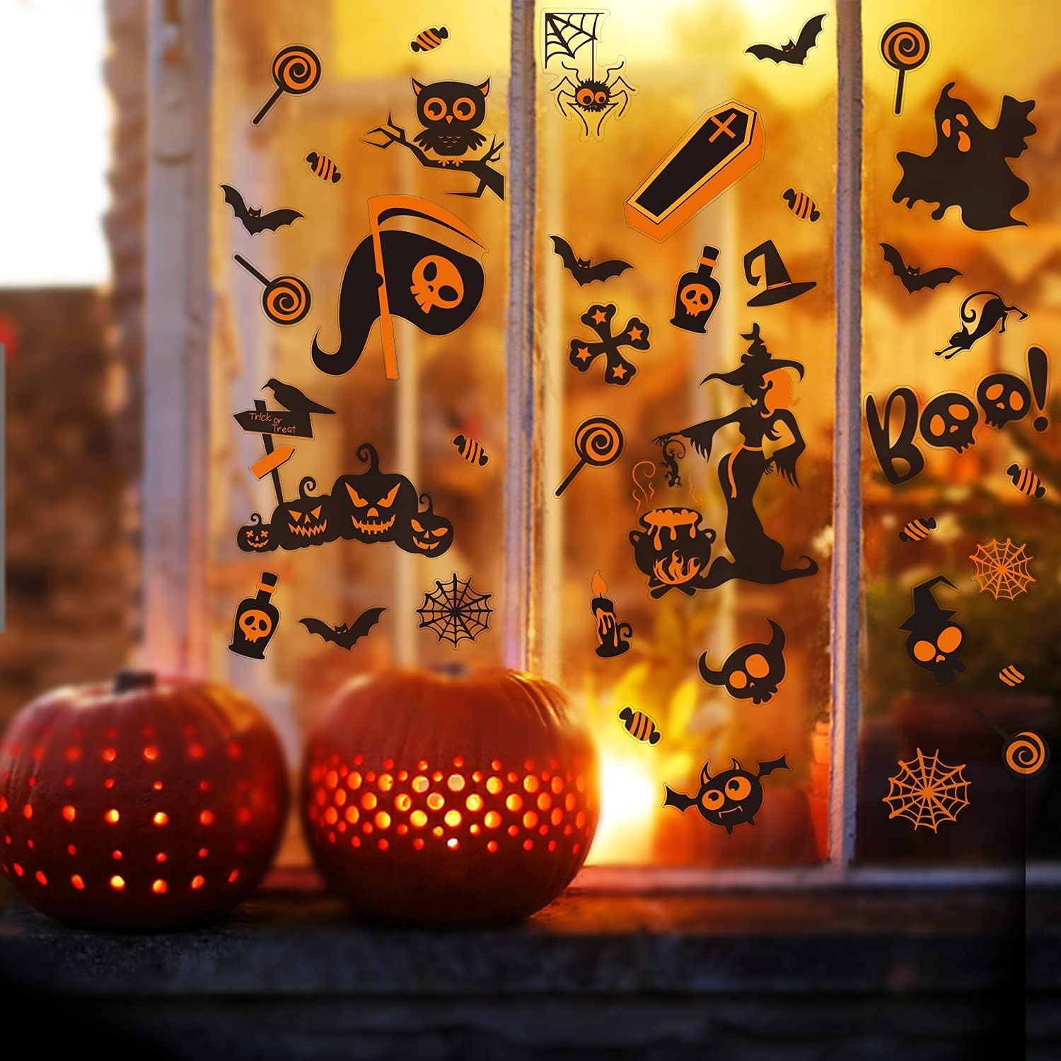 9 Fogli Adesivi per Finestre di Halloween, Riutilizzabili Decori