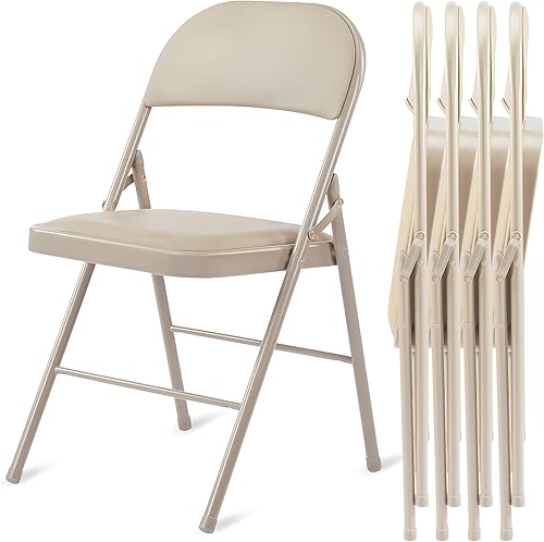 Miniatura 12 de HealSmart 4 sillas plegables con asientos acolchados de cuero, respaldo y marco de metal resistente, apilables, portátiles, asiento para eventos