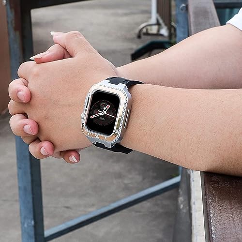 Miniatura 5 de OPKDE Funda protectora de aleación de zinc resistente y correa de silicona, para Apple Watch 8 7 1.772 in, kit de modificación de bisel digital de