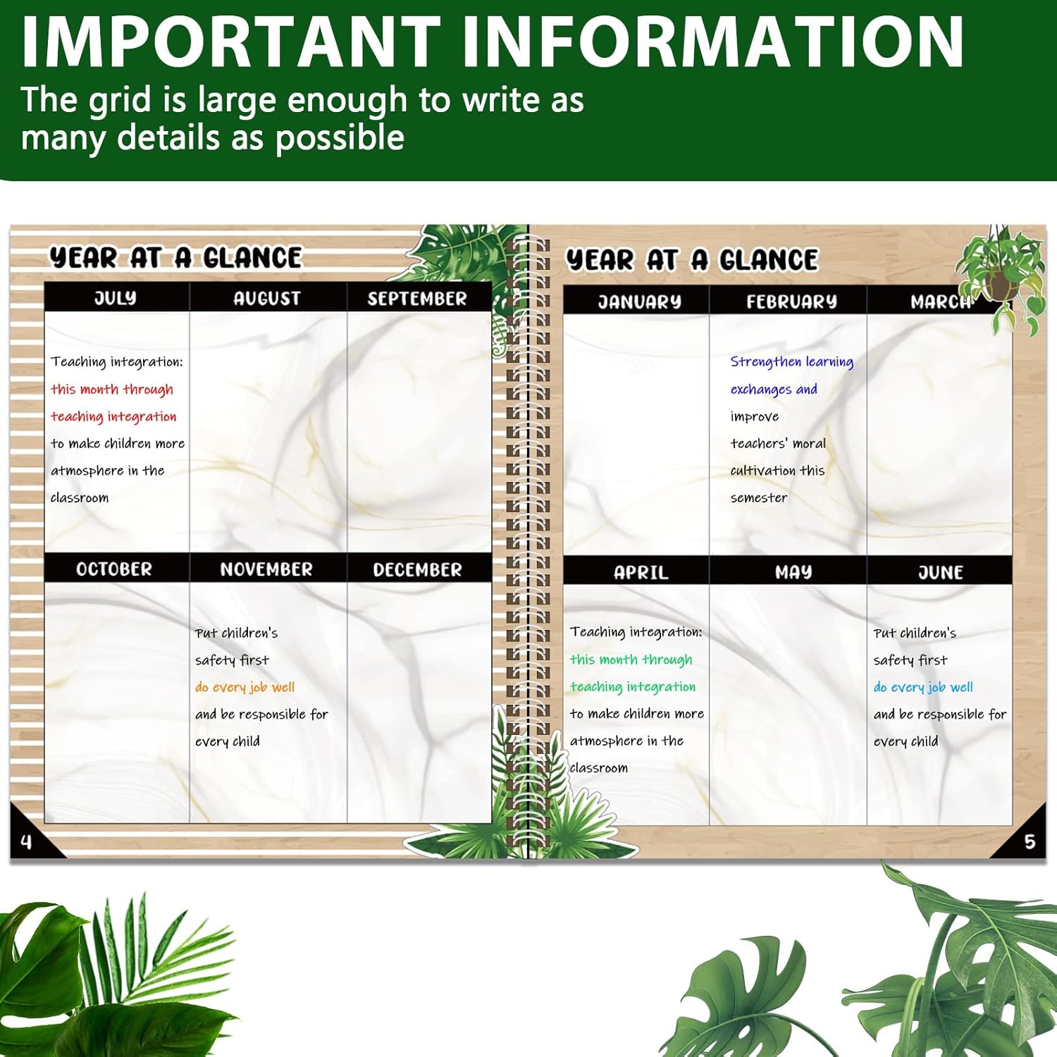 Simply Boho Record Book Teacher Class Gradebook Green Leaves Plant Record Book Office Supplies Favors Gift for Teacher Boho Decoration for Classroom Double-Sided Color Printing 9’’X11’’ (65 pages)