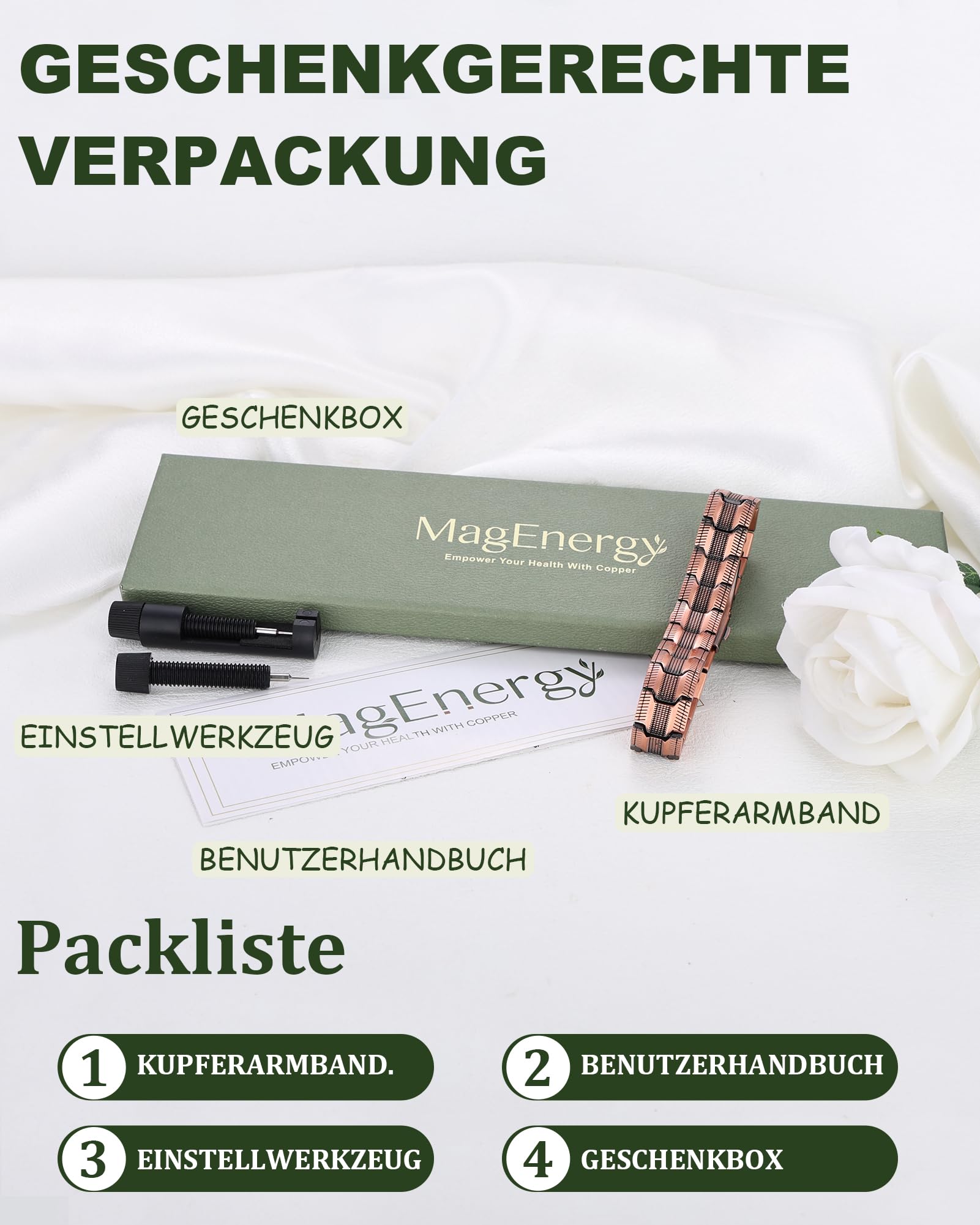 MagEnergy Bracelet en Cuivre pour Homme - Aimants Ultra-Forts de 5000 Gauss, Ajustable avec Outil de Réglage