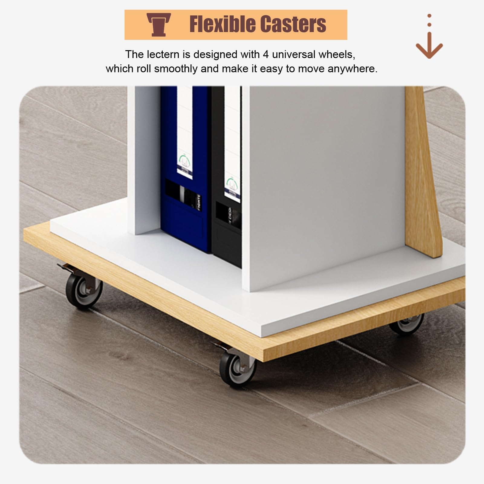 Mobilny podest pod mównicę z kółkami, nowoczesny elegancki design, wytrzymałe mównice nauczycielskie, półka dla prezenterów do sali lekcyjnej, restauracji kościeln(Szary