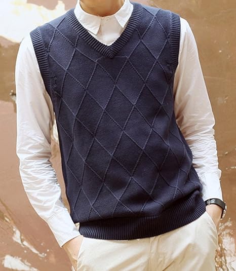 Amazon ベスト メンズ ベスト おしゃれ ニット Vネック 秋服 冬服 セーター キレイ目 カジュアル アーガイル柄 ひし型 かっこいい ビジネス 通勤 通学 ゴルフ ベスト 通販