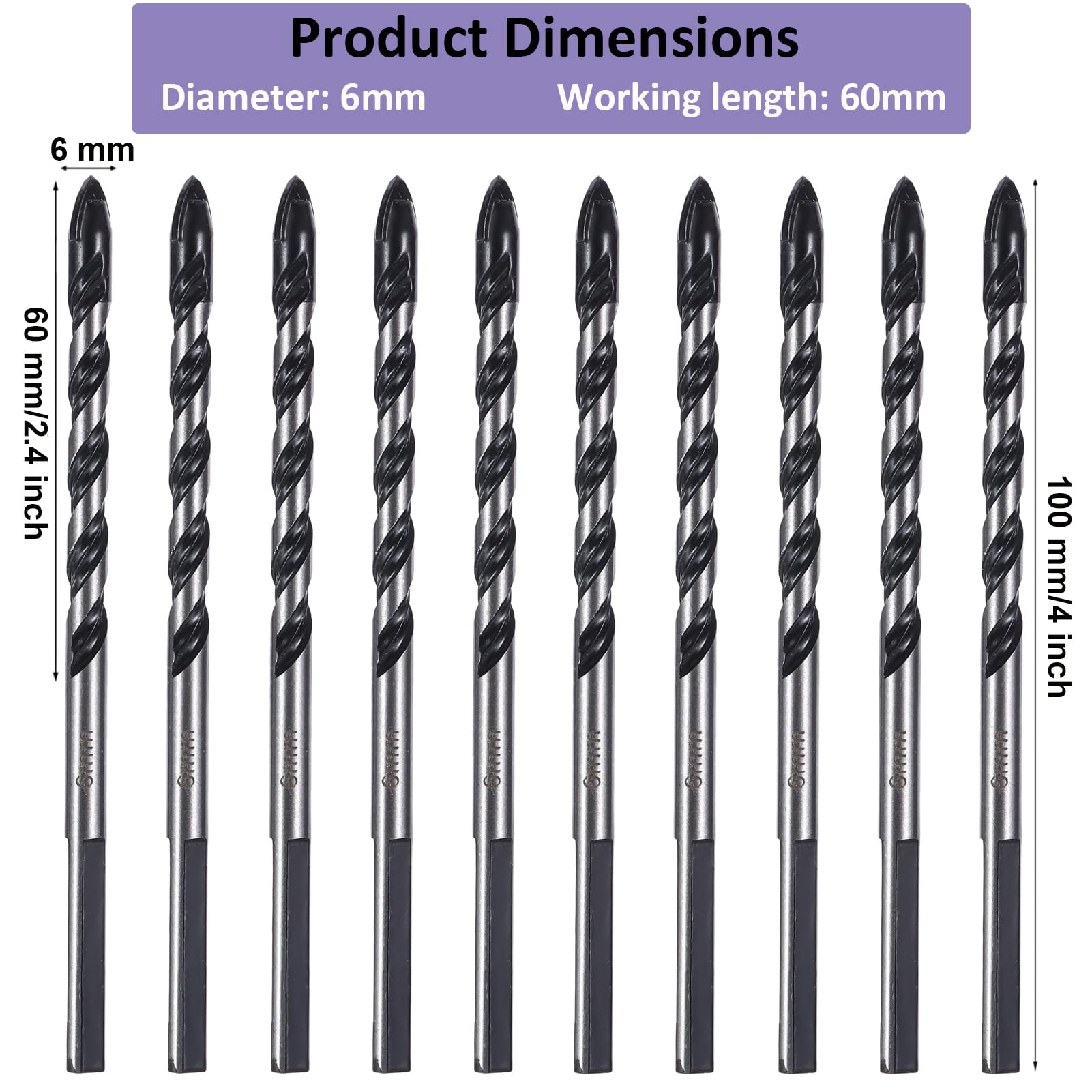 5Pcs Masonry Drill Bits Set – Carbide Cross Spear Head, 1/4 Inch Hex Shank, 5-12mm Sizes – For Concrete, Tile, Brick, Cement Drilling