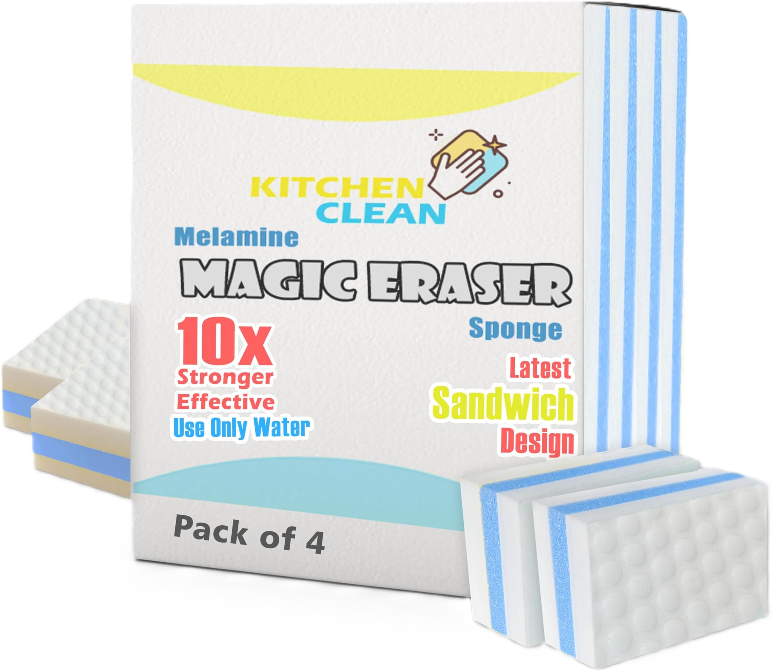 Magic Cleaning Sponge | Multipurpose Clean Sponge | Magic Eraser for Wall, Dash Boards, Switch Boards, Taps, Wall Stain Remover, Glass, Shoes, Sneakers Cleaning Sponge (Pack of 4)