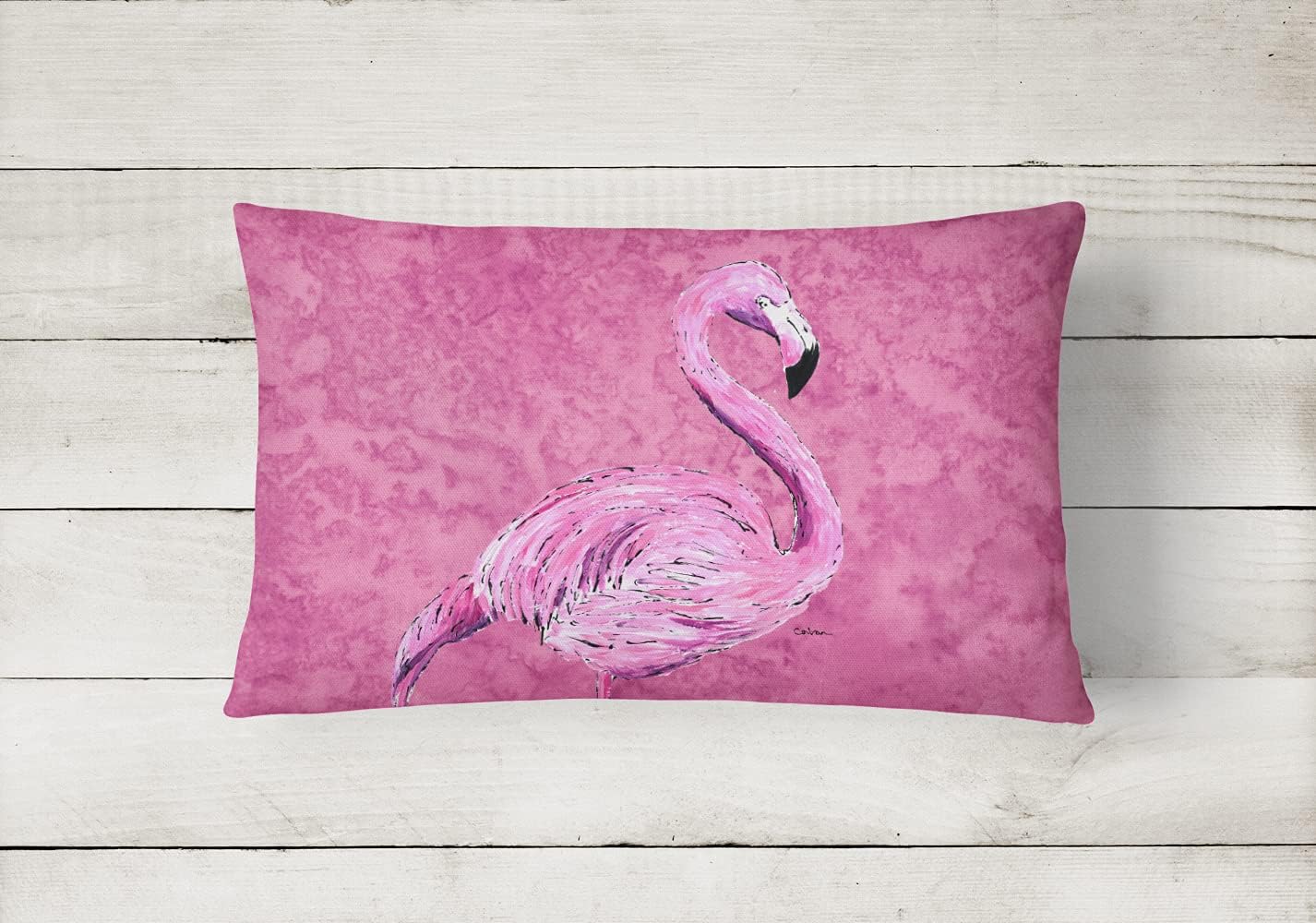 Caroline's Treasures 8875PW1216 Flamingo on Pink Canvas Fabric Decorative Pillow Machine Washable, Indoor Outdoor Decorative Pillow for Couch, Bed or Patio, 12HX16W