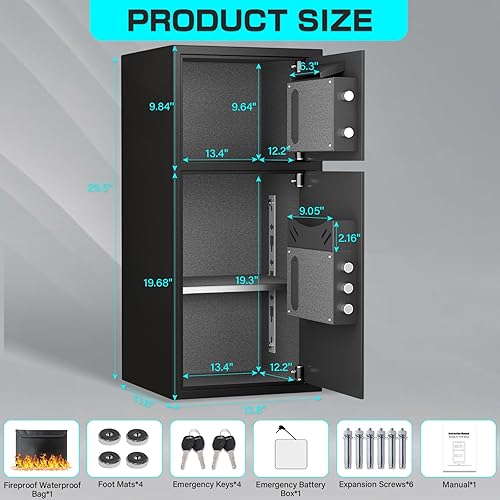 Miniatura 2 de Caja de seguridad para el hogar extragrande de 6.5 Cub a prueba de fuego, impermeable, caja fuerte digital para dinero con ranura para caídas y