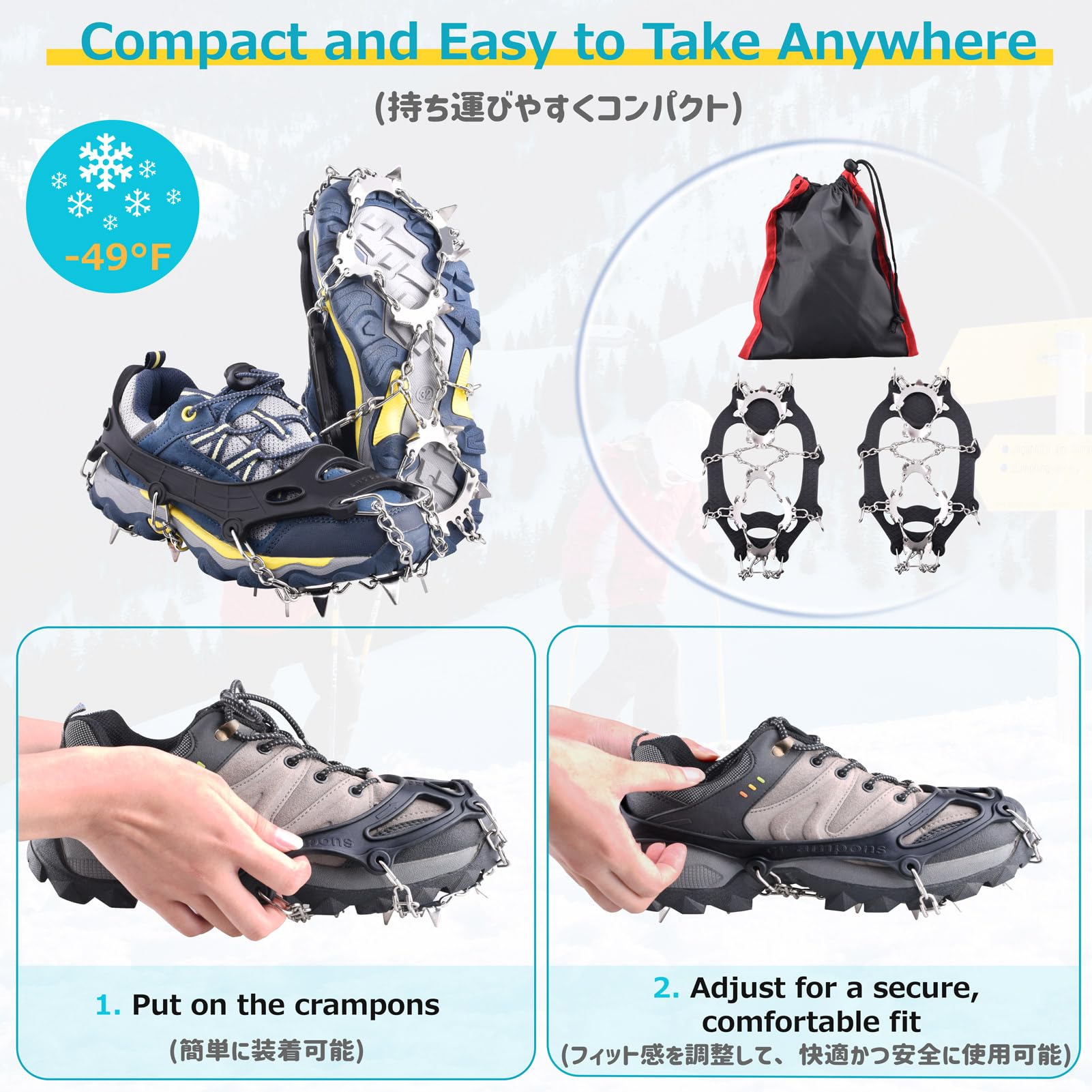 Azarxis Ramponi per Scarponi Ramponcini Bambino Uomo Donna Ramponcini da Neve Ramponi da Ghiaccio per Trekking Camp Pesca