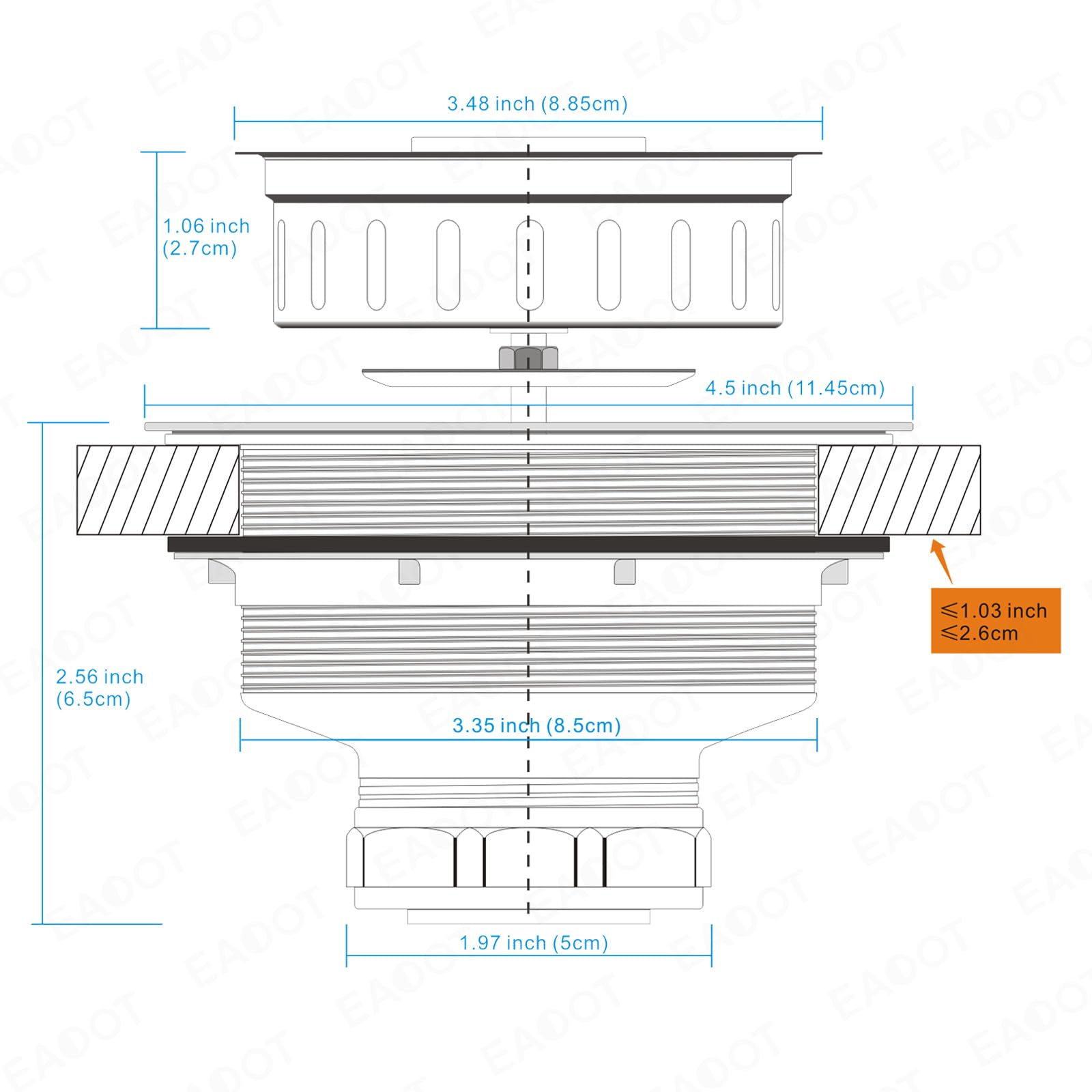 EADOT 3.5 pulgadas completo SUS304 fregadero de cocina colador conjunto con cesta de filtro y tapón de drenaje níquel cepillado