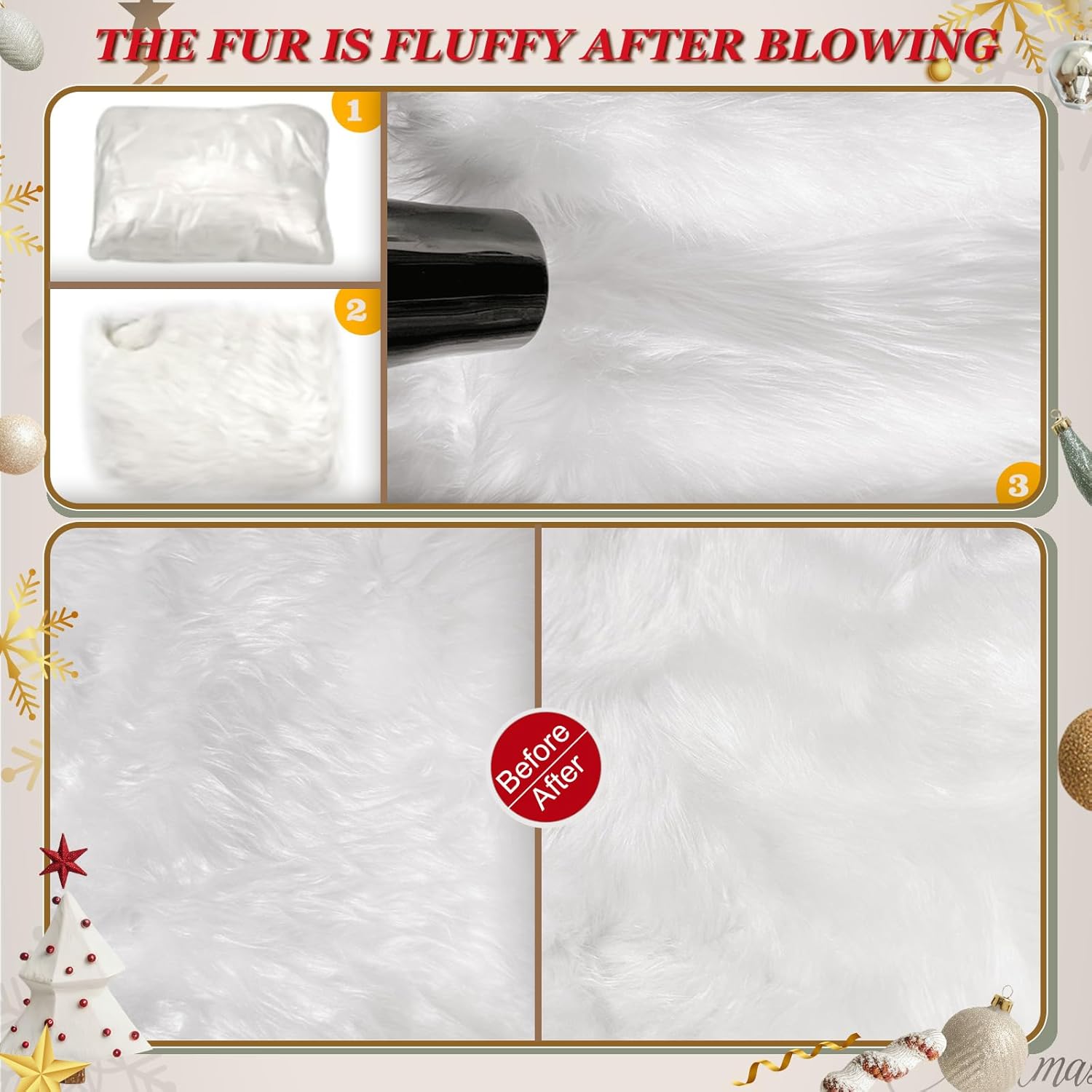 OurWarm 72 Inch Christmas Tree Skirt, Faux Fur Xmas Tree Decorations White Soft Plush Fluffy Large Xms Tree Skirt for Christmas Home Decor Holiday Party Winter Indoor