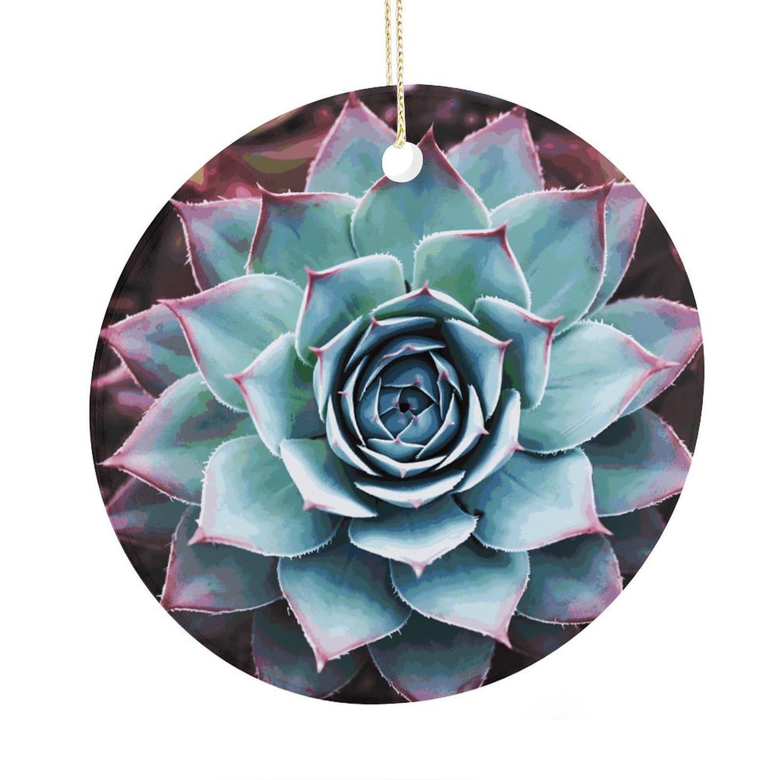 Adfgyerh Style Succulent Plant Ceramic Circular Pendant,2.9 Inch，Hanging Ornament，Gift Exchange Idea Round Ceramic Ornament,For Mom And Daughter，For Home Indoor Outdoor Decor.