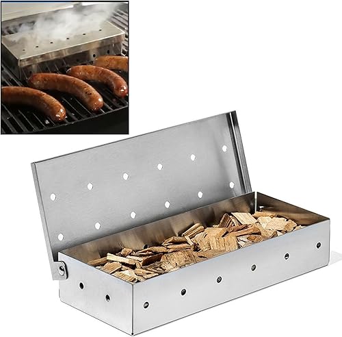 Caja de ahumador, astillas de madera para barbacoa, para parrillas de gas o carbón, acero inoxidable resistente, accesorios para parrilla