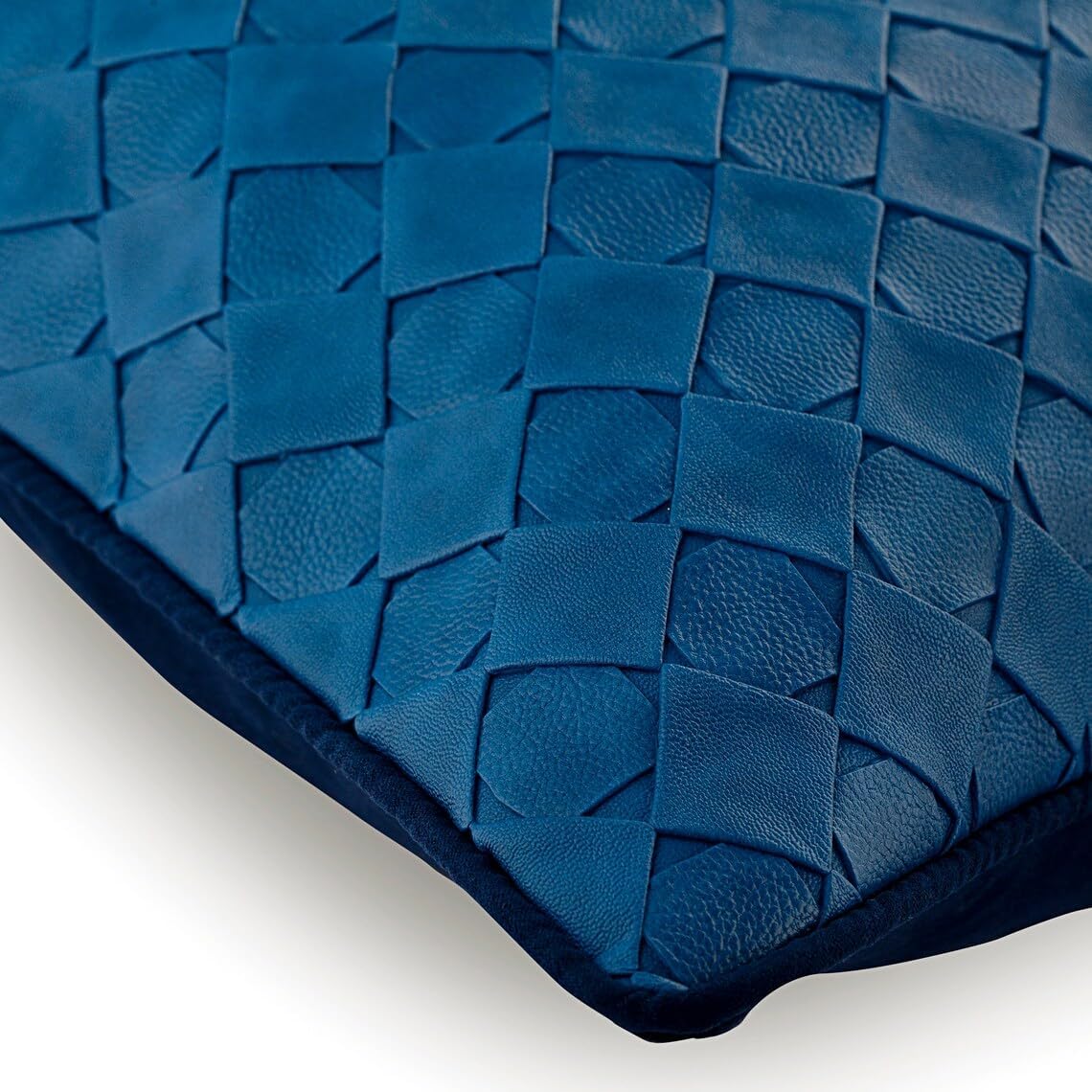 The HomeCentric Pillow Case with Zipper, Blue Pillow Cover, 12x12 inch (30x30 cm) Faux Leather, Textured Basket Weave Solid Color Club & Lounge Theme Pillows Cover, Modern - Blue Leather Weave