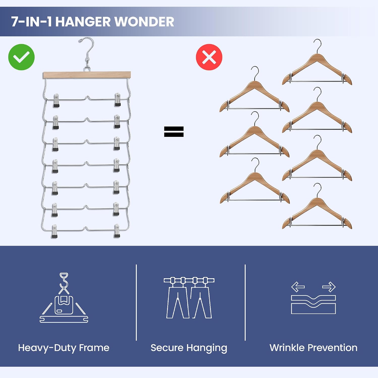 USTECH 7-Tier Skirt Organizer, Non-Slip Clip Hangers, Space-Saving Closet