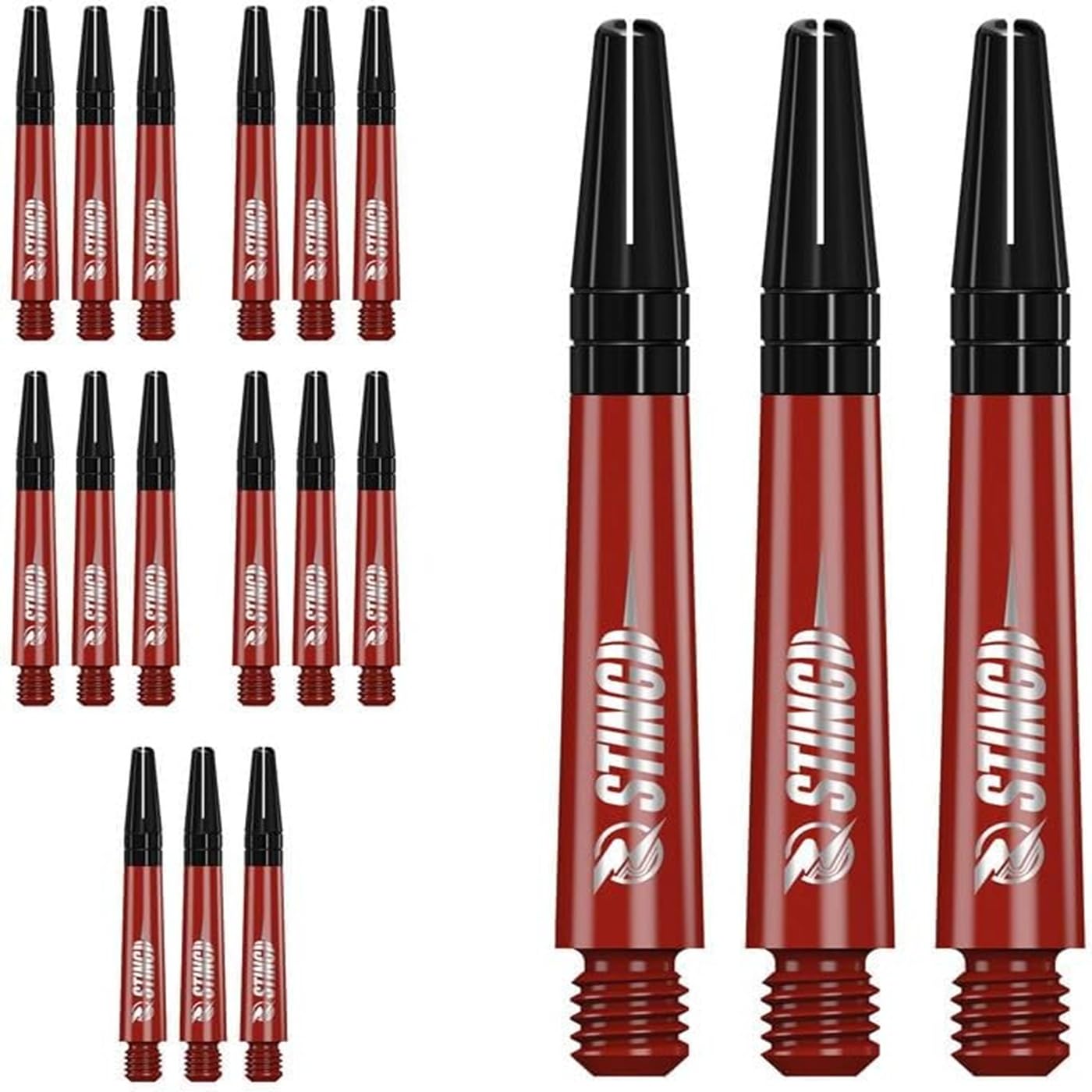 RUTHLESS Sting | Polycarbonate Dart Shafts Solid Red with Black Aluminium Top, Tweenie 40mm, 5 Sets of 3 Stems (5XS1764)