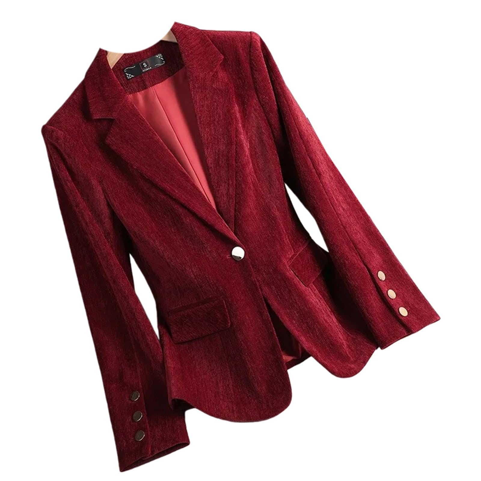 Women Autumn Winter Velvet Blazer Casual Office Business Work Suits Jacket Coat Outerwear Red L