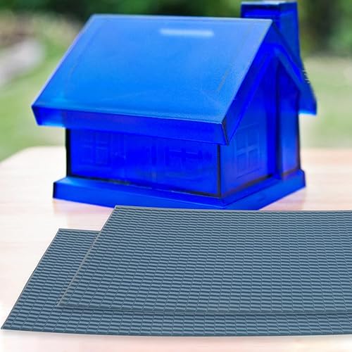 Miniatura 4 de TOYANDONA Juego de 6 piezas de azulejos de techo de casa de muñecas azules, juego de construcción para mesa de arena, accesorios de paisaje micro