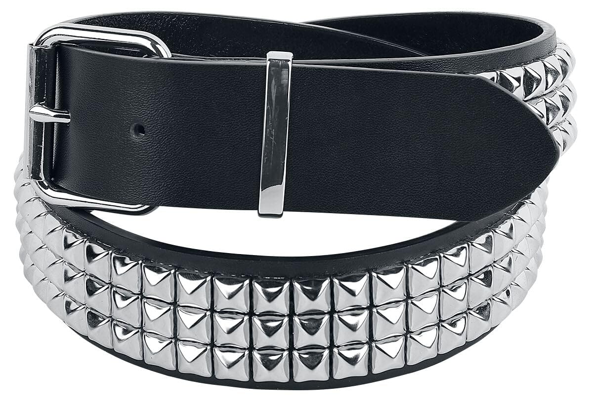 Black Premium by EMP Unisex Cinturón negro de tres filas de tachuelas