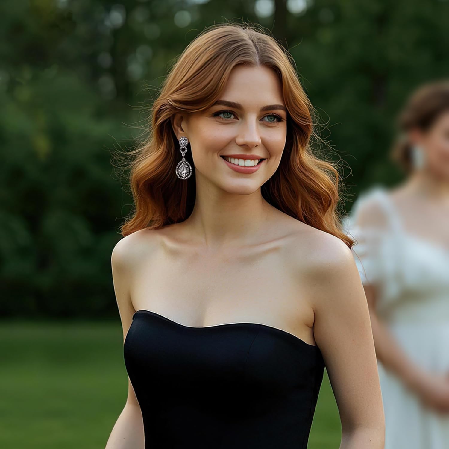 BriLove Women's Wedding Bridal Crystal Teardrop Infinity Chandelier Dangle Earrings - Image 2