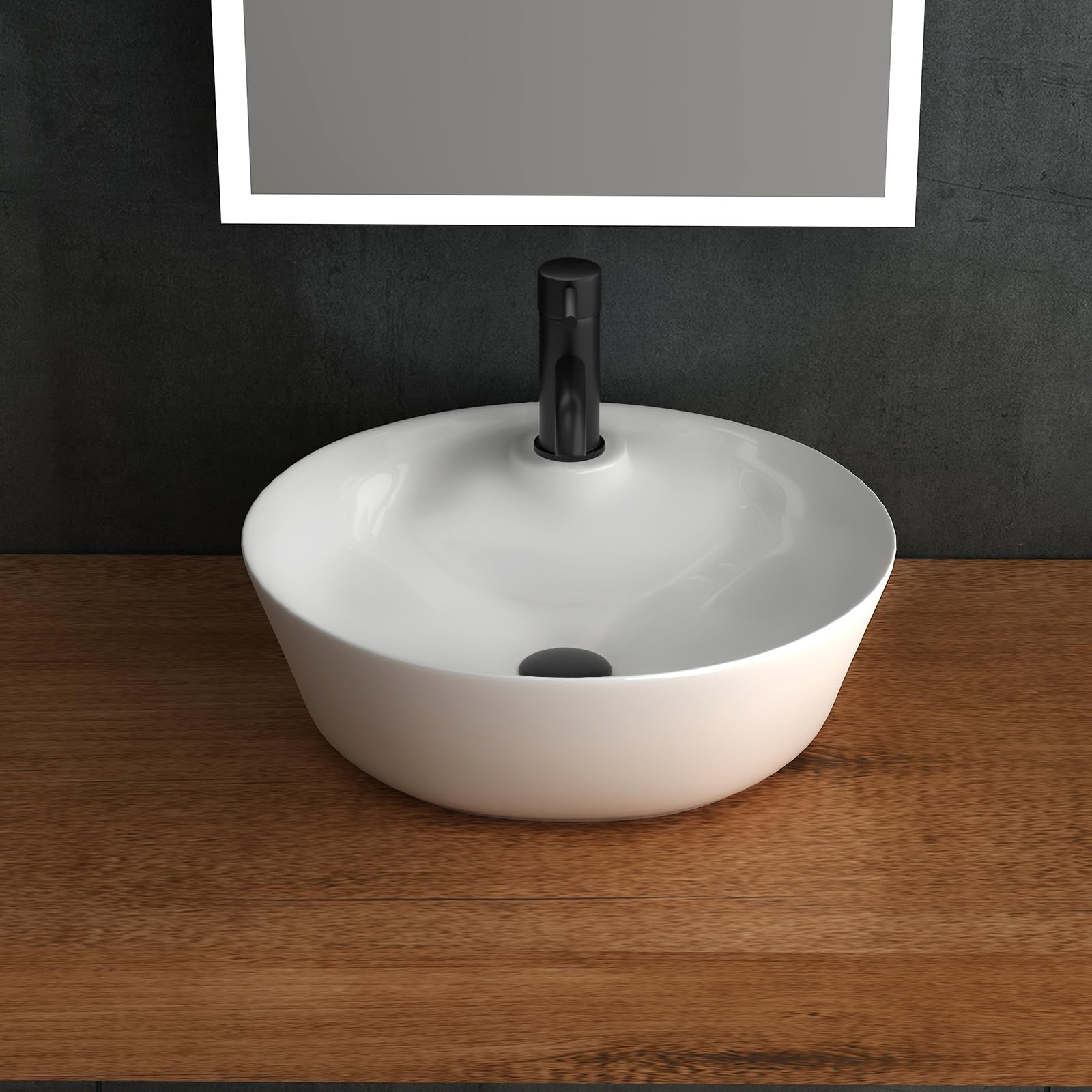Alpenberger Waschbecken Klein Gäste WC | Aufsatzwaschbecken Rund | Mini Waschbecken mit Hahnloch | Handwaschbecken Waschschüssel mit Nano | Lavabo Bathroom Sink Ø 43 cm