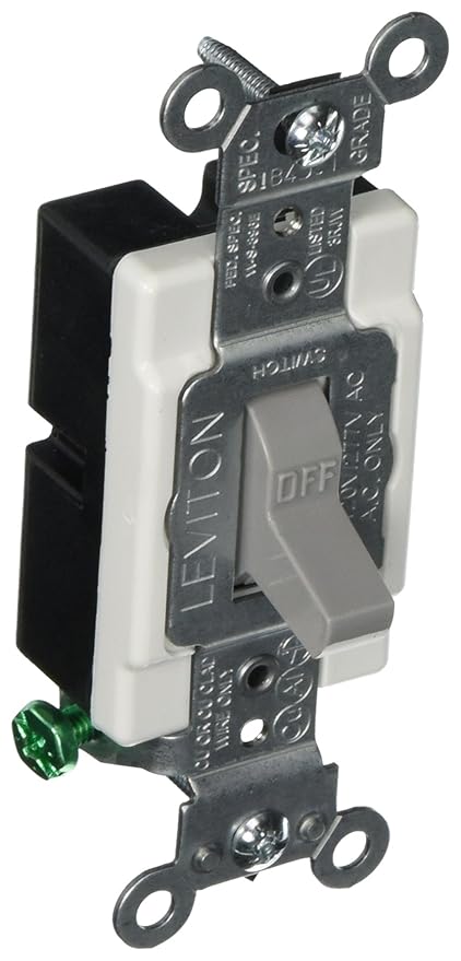 Leviton CS115-2GY 15 Amp, 120/277 Volt, Toggle Single-Pole Ac Quiet Switch, Commercial Grade, Grounding, Gray