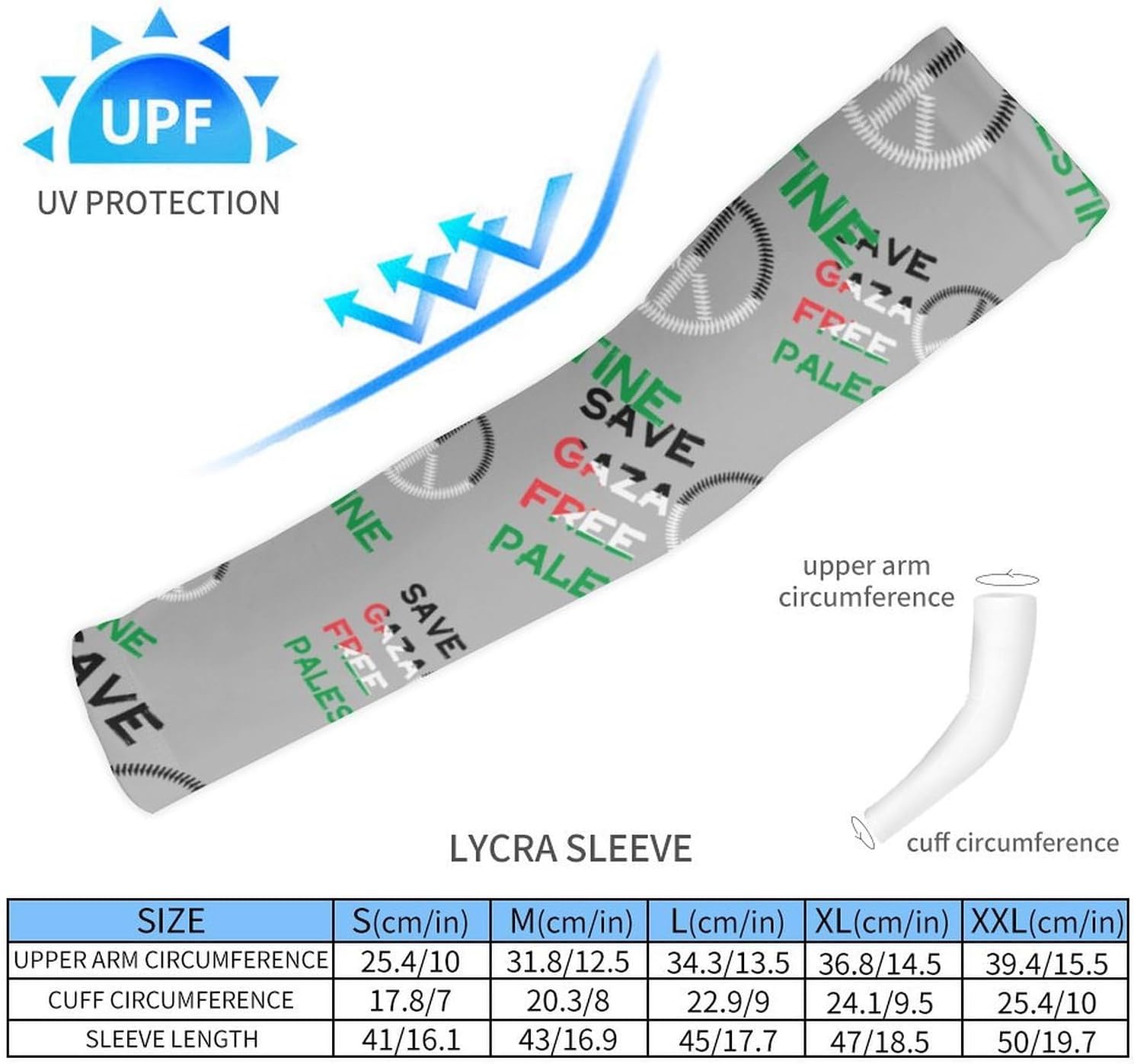 Save Gaza Free Palestine Arm Sleeves Cooling Sun Protection Sports Compression for Golf Basketball