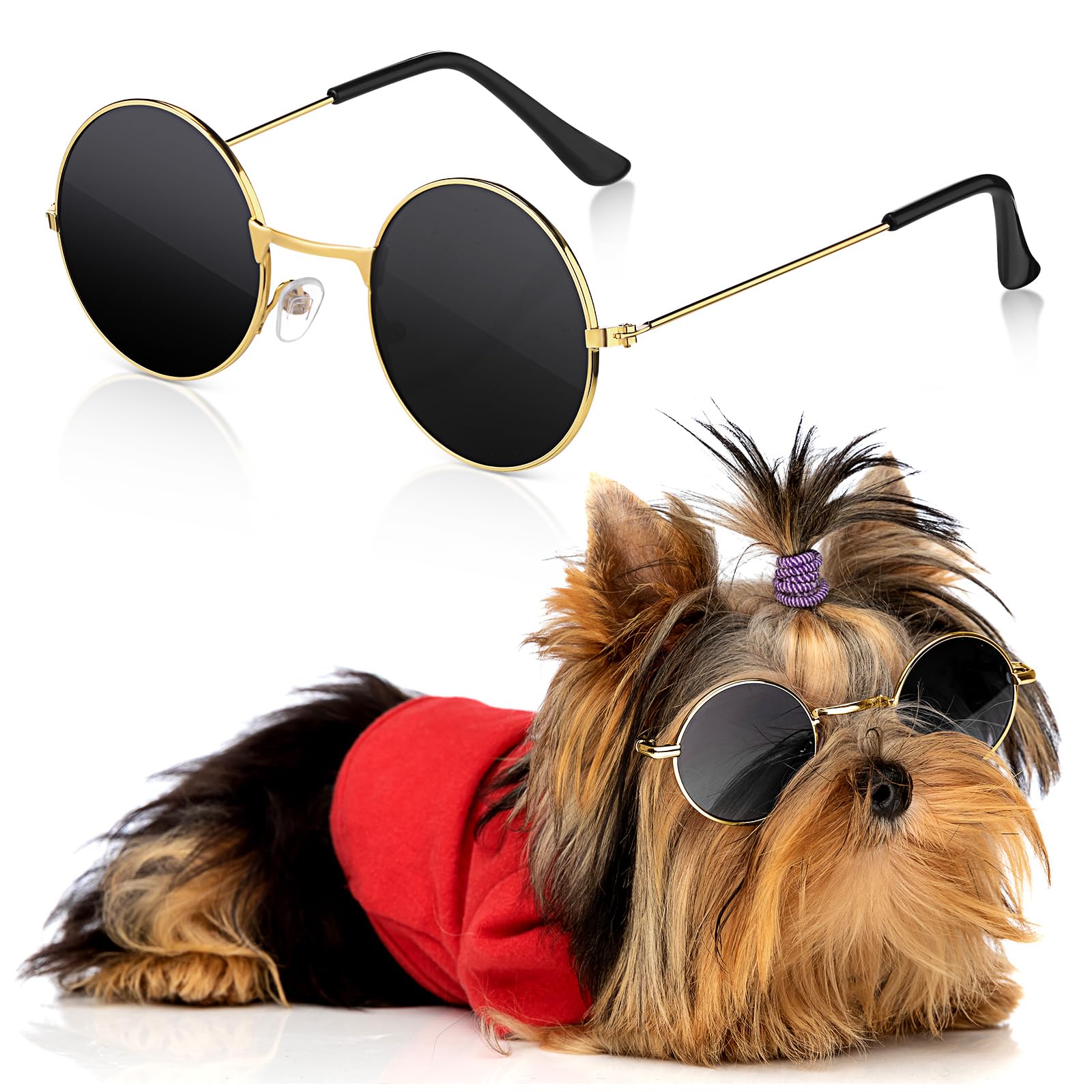 Dog Sunglasses Retro Pet Glasses Doll Glasses Classic Round Dog Glasses Metal Cat Puppy Eye Wear Hippie Costumes for Cats and Dogs, Photos Props