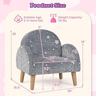 INFANS Kids Sofa with Glow in The Dark, Toddler Armchair Couch with Solid Wooden Frame Anti-Tipping, Upholstered Comfy Foam Children Chair for Kindergarten Playroom Preschool, Gift for Boys Girls