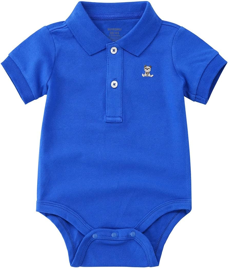 Baby Boys Girls Polo Bodysuit Cotton Short Sleeve Embroidery Bear Romper Jumpsuit 0-24 Months