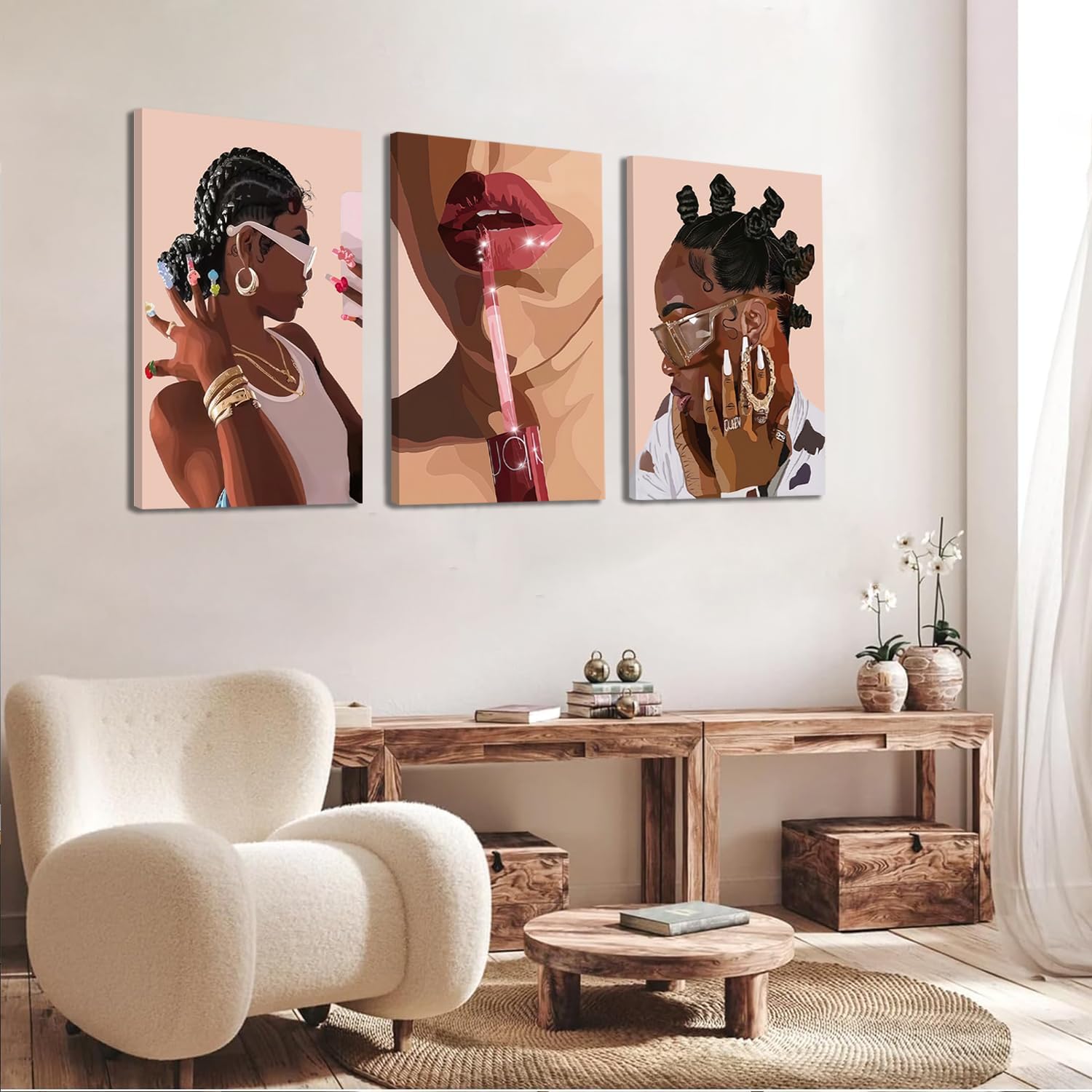 ANVOTIG Framed African American Black Girl Canvas Wall Art Set of 3 Fashion Black Women Wall Decor Pictures Hip Hop Sunglasses Jewelry Posters Prints Paintings for Home Living Room Bedroom16x24in Black Girl Canvas 24"L x 16"W