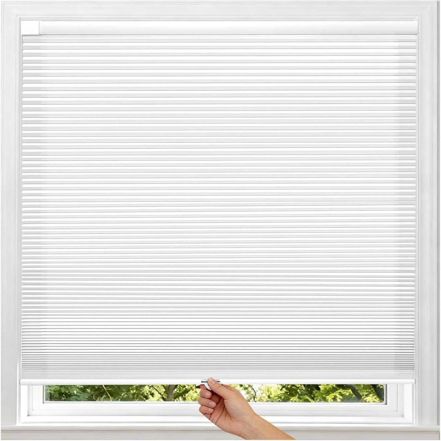 No Tools No Drill Cordless Cellular Shades, Blocking Honeycomb Shades for Home Office, Thermal Insulation Blinds for Windows,Honeycomb Blinds，57" W x (18" H to 80" H Customize),White.