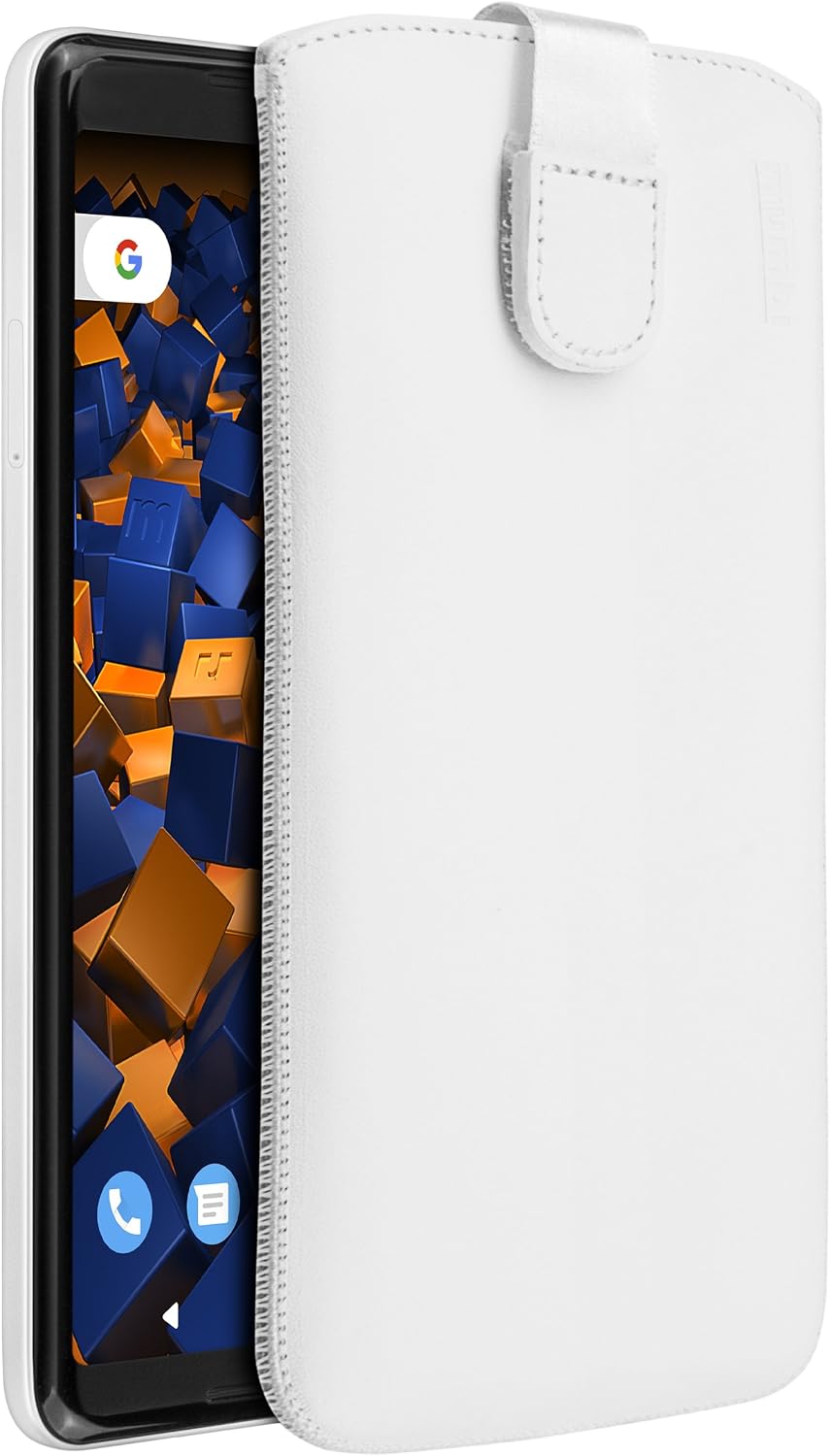 mumbi Genuine Leather Case with Flap and Pull-Out Tab for Google Pixel 2 XL White