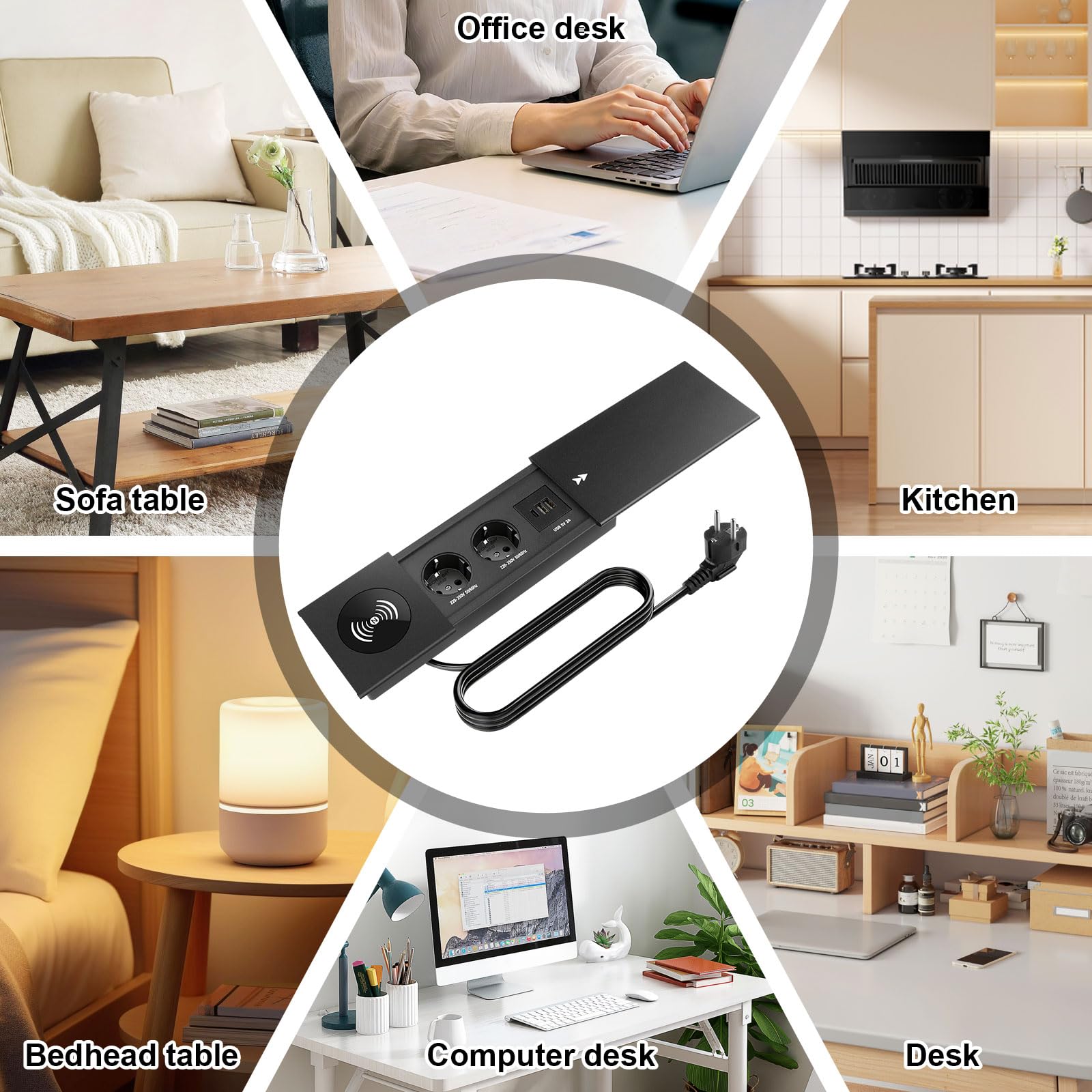 Enchufe empotrable retráctil con Tapa, 2 enchufes, regleta USB C PD | enchufe de mesa, enchufe empotrado, para escritorio, cocina, oficina, mesa de sofá, mesa de conferencias, color negro
