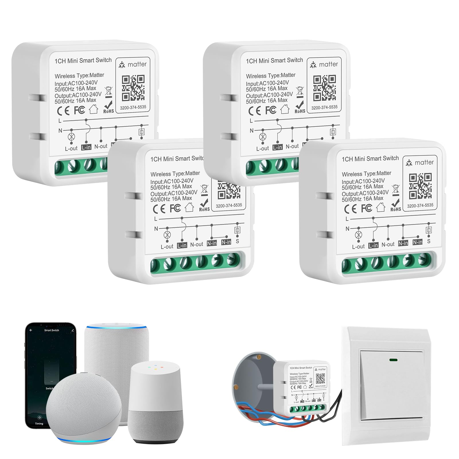 Matter Schalter, Smart Lichtschalter Modul, Alexa Lichtschalter Smart Life
