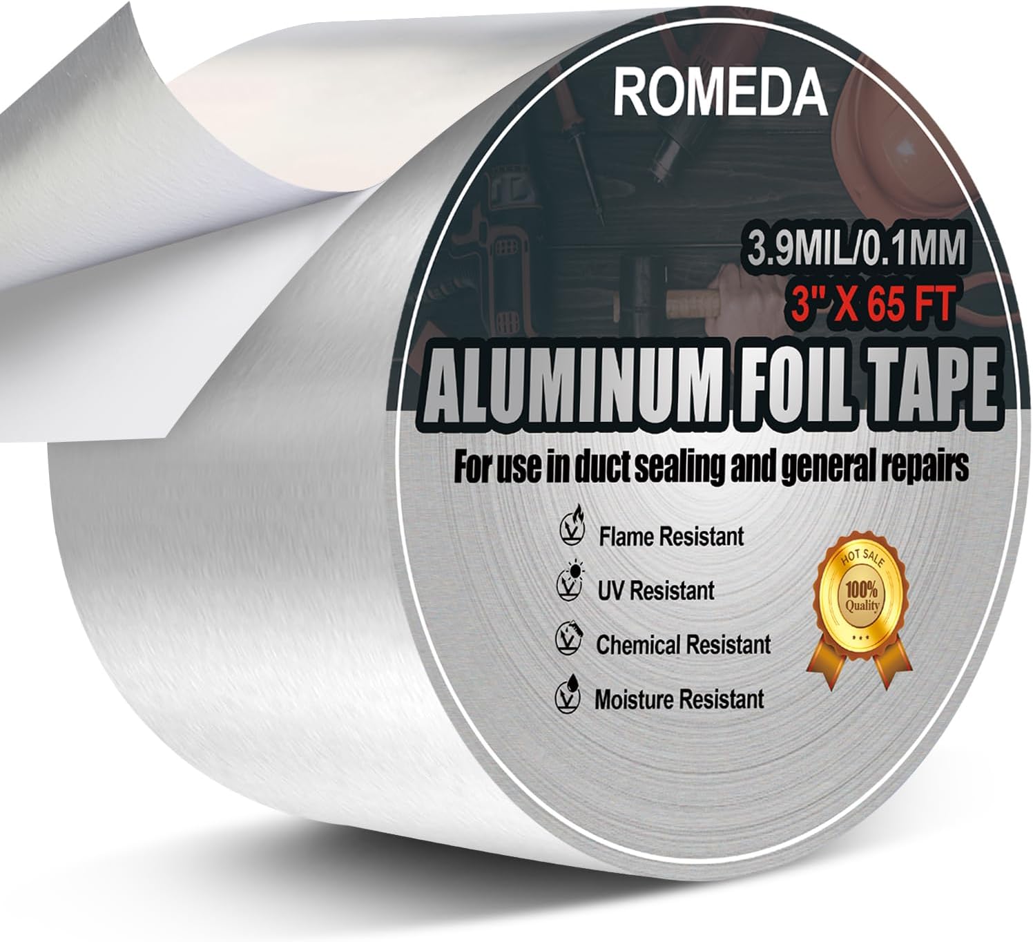 Aluminum Foil Tape, 3 inch x 65 Feet (3.9 mil), Insulation Adhesive Metal High Temperature Heavy Duty HVAC Tape, Silver for Ductwork, Dryer Vent, HVAC