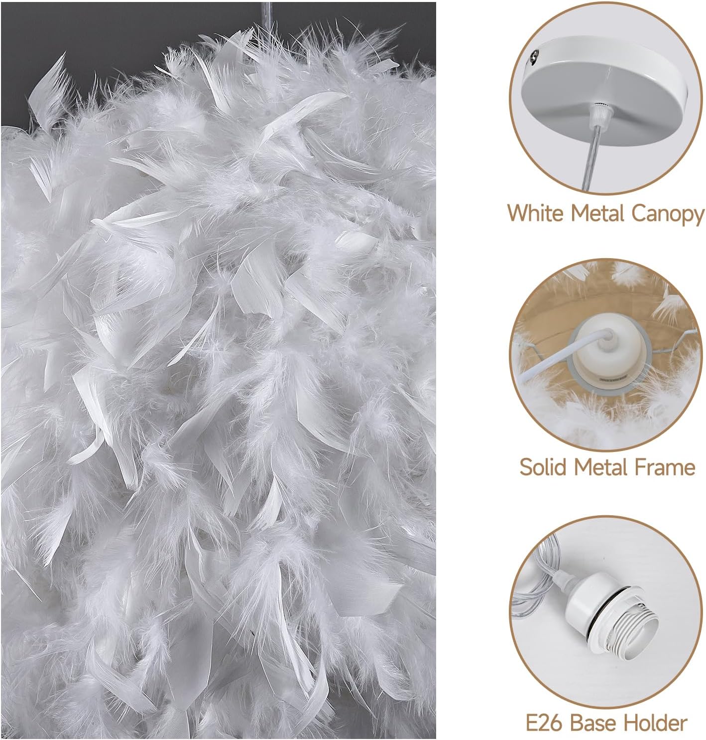 Chic White Feather Pendant Light 15.8' Nordic Feather Lamp Fluffy Dining Room Lights Furry Kitchen Island Hanging Lamp Warm for Bedroom Entryway Porch Laundry Room