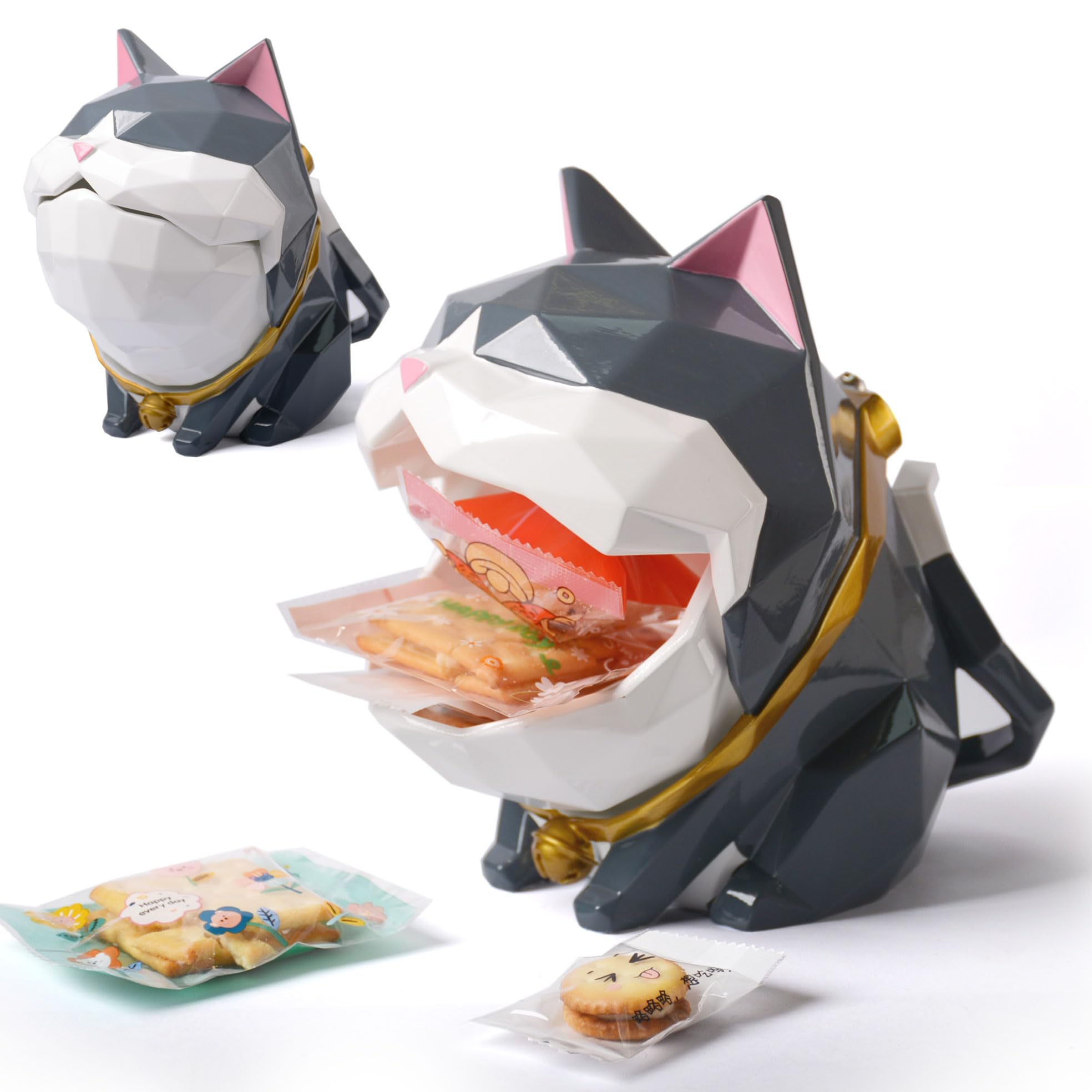 HAUCOZE Fermable Boite Biscuits Bonbons, Chat Statue Figurine Animal Sculpture Moderne Objet Décoratif Maison Cadeau pour Salon Rangement 19cm