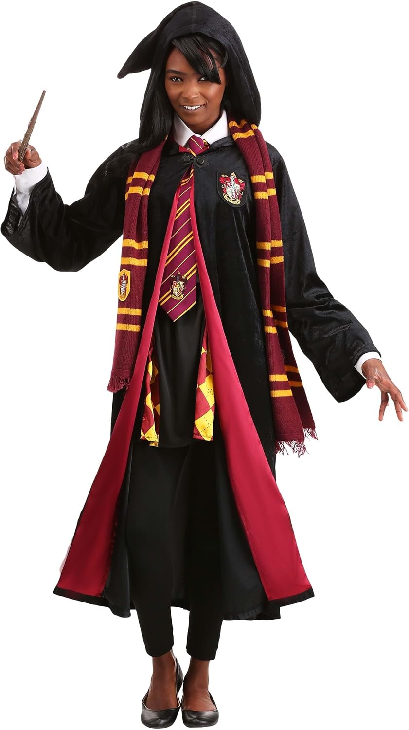 Adult Plus Size Deluxe Harry Potter Hermione Costume, Gryffindor Robe for Wizard Outfit, Cosplay & Halloween